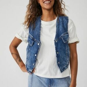 Free People We The Free Made In Maroc Sleeveless Jean Jacket Sherpa Inside